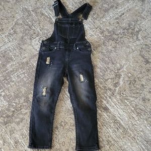 Jordache girls black denim overalls with distressed sequins patches
